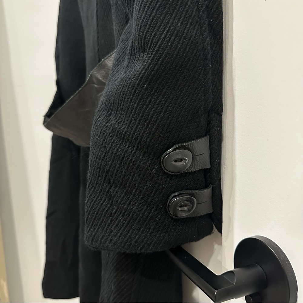 MACKAGE VINTAGE COAT WOOL LEATHER TRIM BELTED JACKET BLACK SIZE PS - Picture 13 of 14